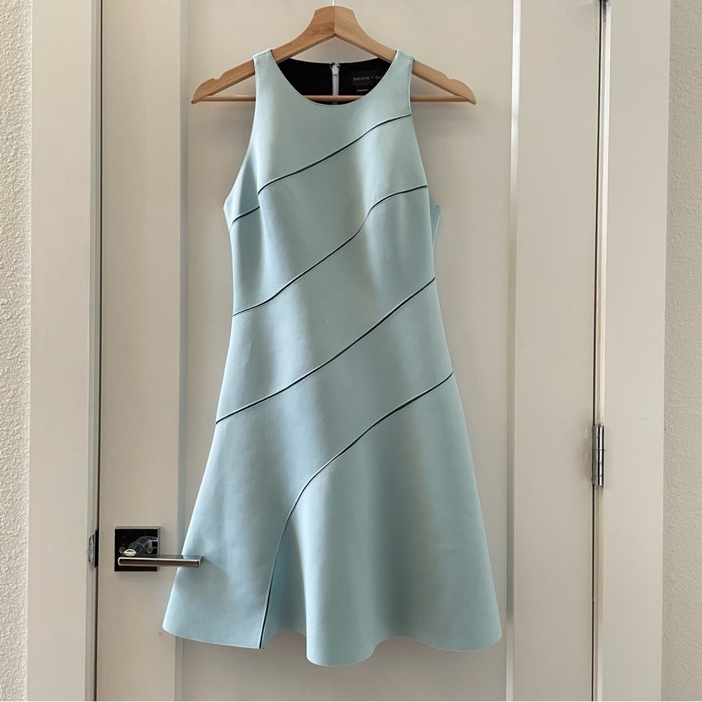 Sachin + Babi Baby Blue Diagonal Trim Y2K Mini A-Line Sleeveless Dress Size 2